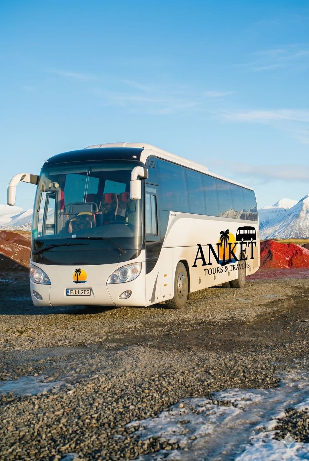 Luxury bus on scenic route mobile view